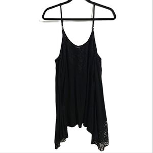 ANGL Black Asymmetrical Lace Contrast Spaghetti Strap Cami TankTop Size Small
